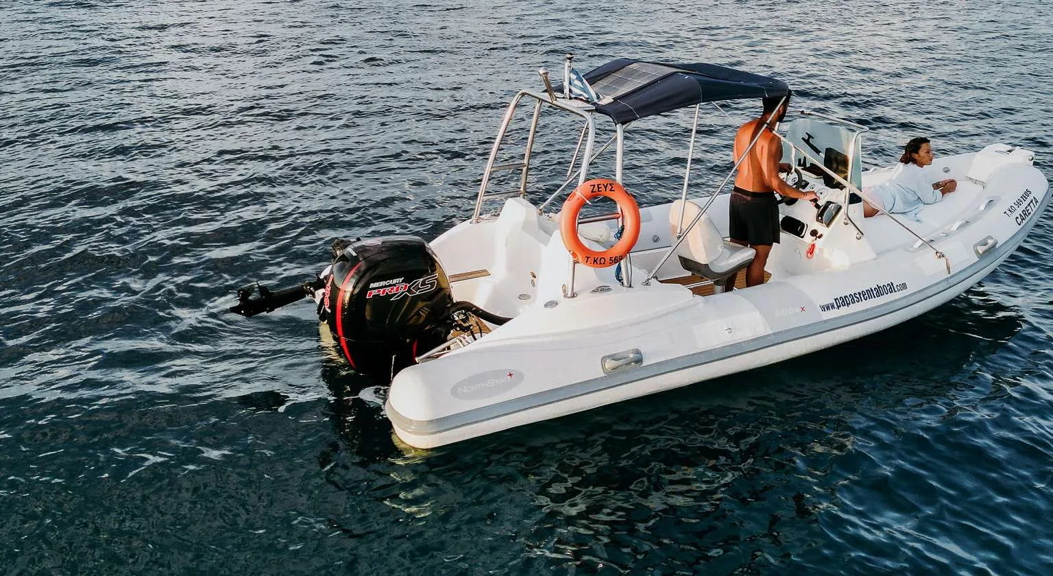 Zeus speedboat on the water near Kos